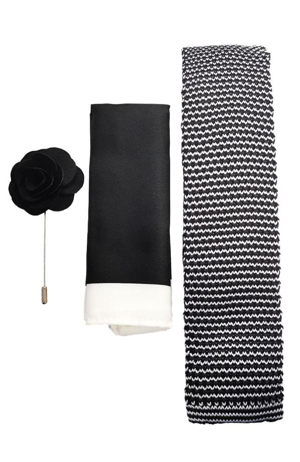 L A Smith Black And White Knitted Tie Hank And Pin Set - Accessories