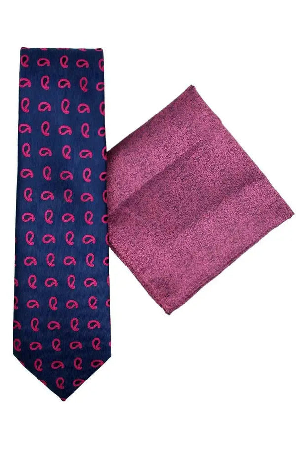 L A Smith Blue And Pink Paisley Tie And Hank Set - Accessories
