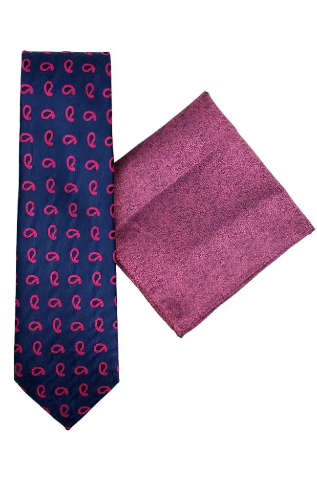 L A Smith Blue And Pink Paisley Tie And Hank Set - Accessories