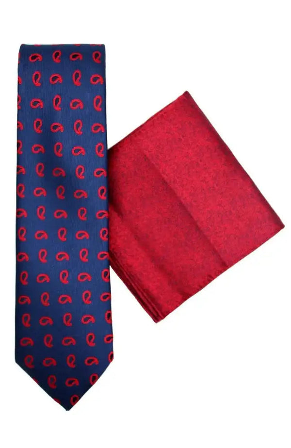 L A Smith Blue And Red Paisley Tie And Hank Set - Accessories