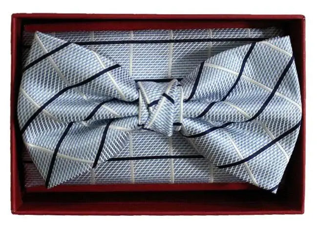 L A Smith Blue Check Silk Bow Tie And Hank Set - Accessories
