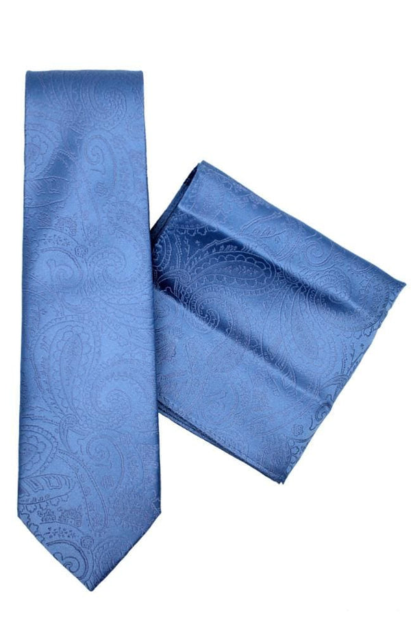 L A Smith Blue Paisley Silk Tie And Hank Set - Accessories