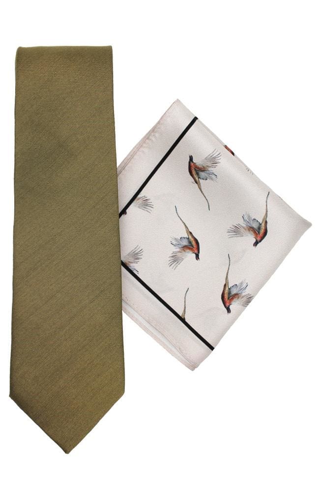L A Smith Ecru Pheasant Silk Tie And Hank Set - Accessories