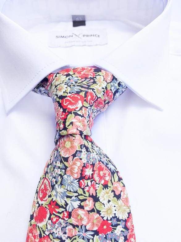 Liberty Fabric Chive Red Coral Pure Cotton Tie - Accessories