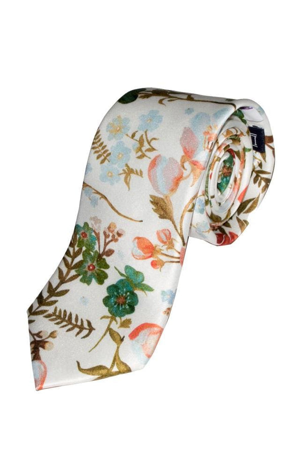Liberty Fabric Heidi White Pure Silk Tie - Accessories