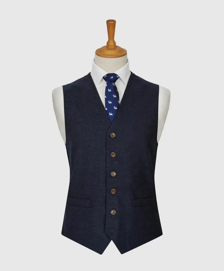 L A Smith Navy Plain Country Waistcoat - Suit & Tailoring