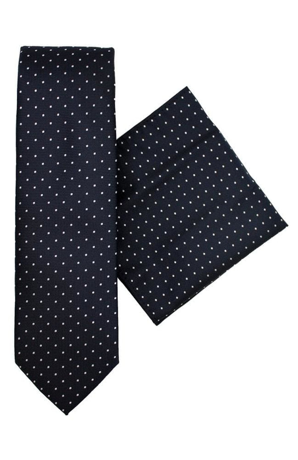 L A Smith Poly Navy Spot Tie And Hank Set - Accessories