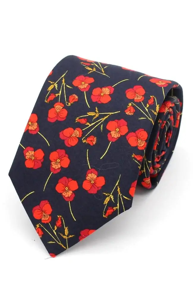 LA Smith Red On Navy Men’s Liberty Art Fabric Ties - Red - Accessories
