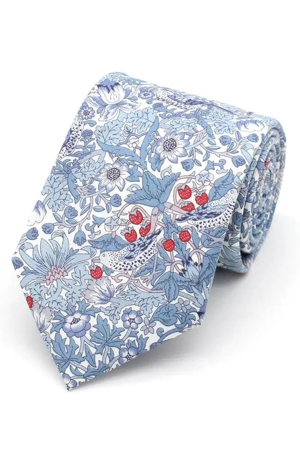 LA Smith Strawberry Thief Spring Blue Men’s Liberty Art Fabric Ties - Blue - Accessories