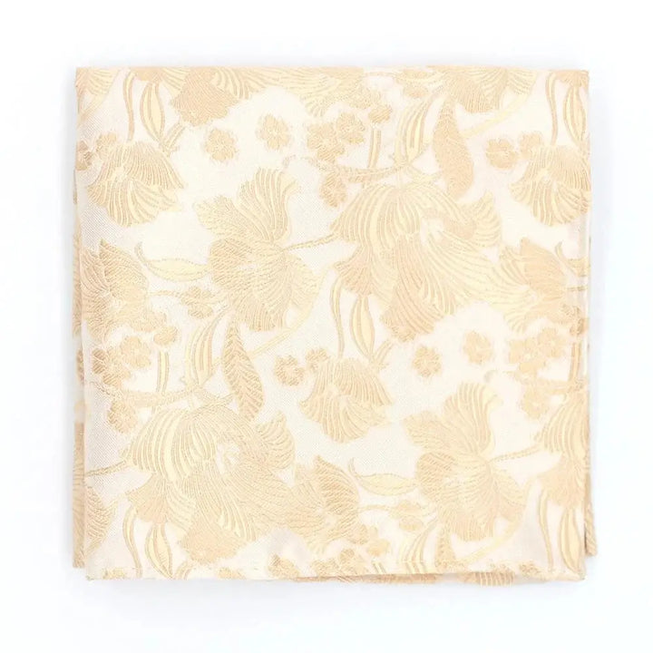 LA Smith Structured Floral Pocket Square - Gold on Ecru - tie