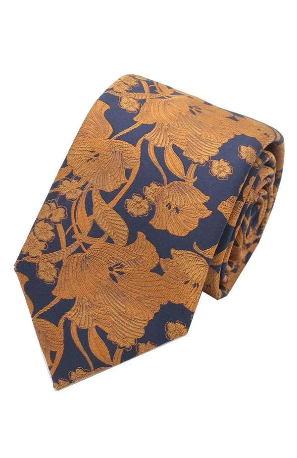 LA Smith Structured Floral Tie - Warm Spice on Navy - tie