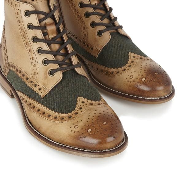 London Brogue Gatsby Boot Tan/Green Tweed Men’s Boots - Boots