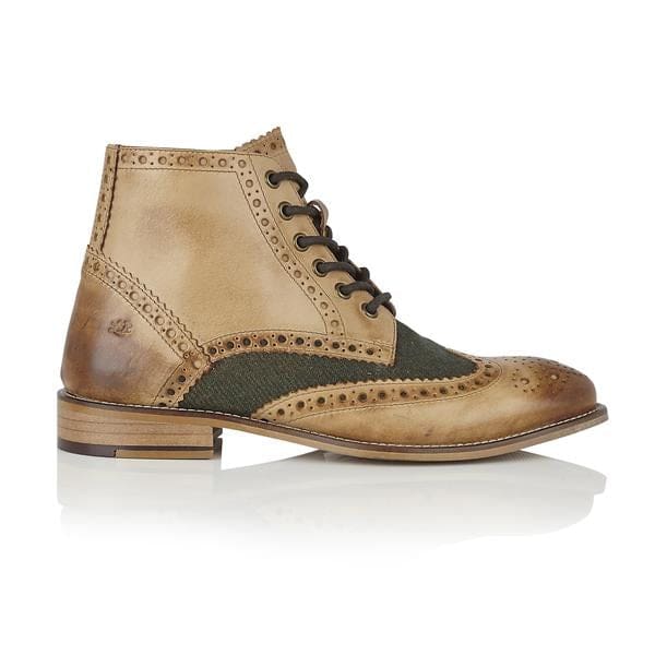 London Brogue Gatsby Boot Tan/Green Tweed Men’s Boots - Boots
