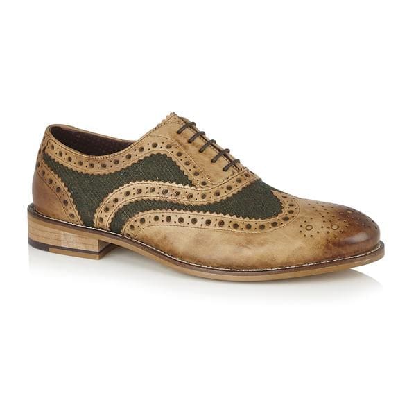 London Brogue Gatsby Leather Brogue Tan/Green Tweed Men’s Shoes - UK7 | EU41 - Shoes