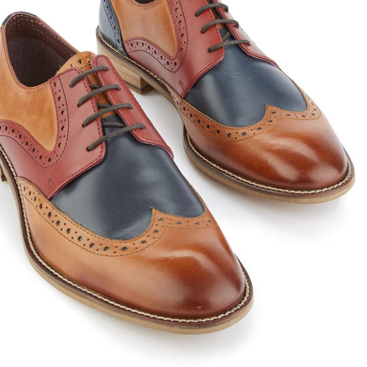 Tommy Derby Tan/Blue/Red Brogue Shoes - Shoes