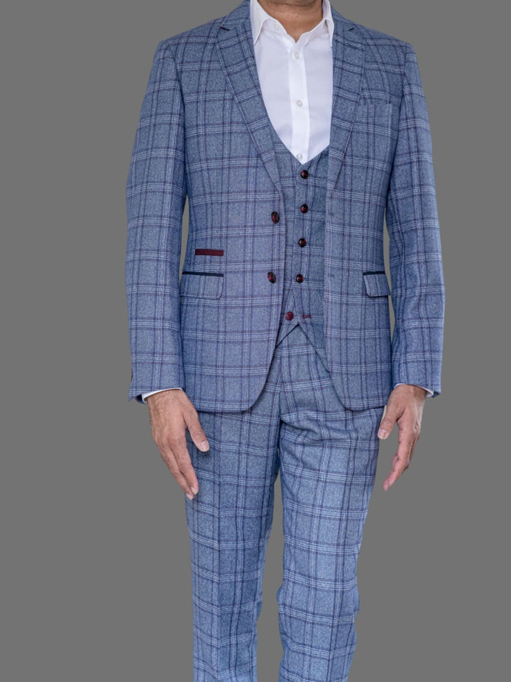 Marc Darcy Abbott Men’s Blue Tweed 3 Piece Suit - Suit & Tailoring