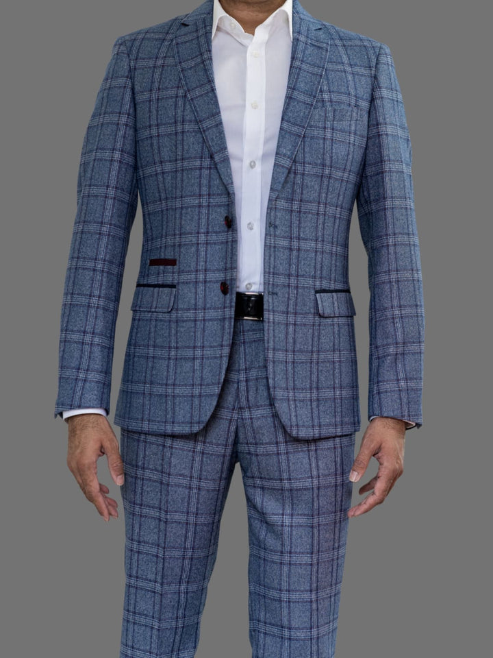 Marc Darcy Abbott Men’s Blue Tweed Check Blazer - Suit & Tailoring