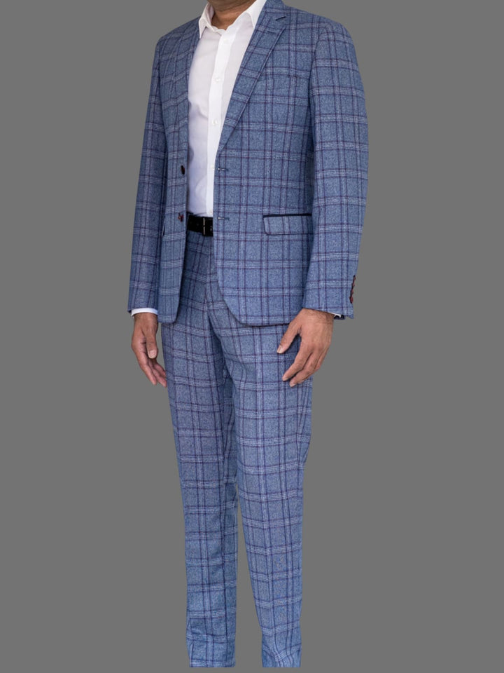 Marc Darcy Abbott Men’s Blue Tweed Check Blazer - Suit & Tailoring