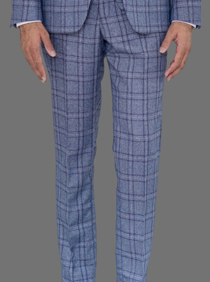 Marc Darcy Abbott Men’s Blue Tweed Check Trousers - Suit & Tailoring