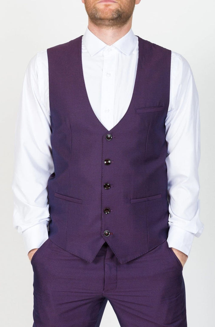 Marc Darcy Belmont Mens 3 Piece Purple Slim Fit Suit - Suit & Tailoring