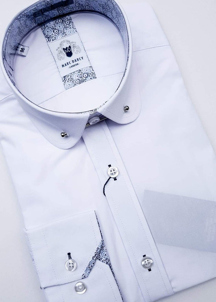 dress shirt with collar bar Marc Darcy Benson White Penny Collar Shirt With Collar Bar