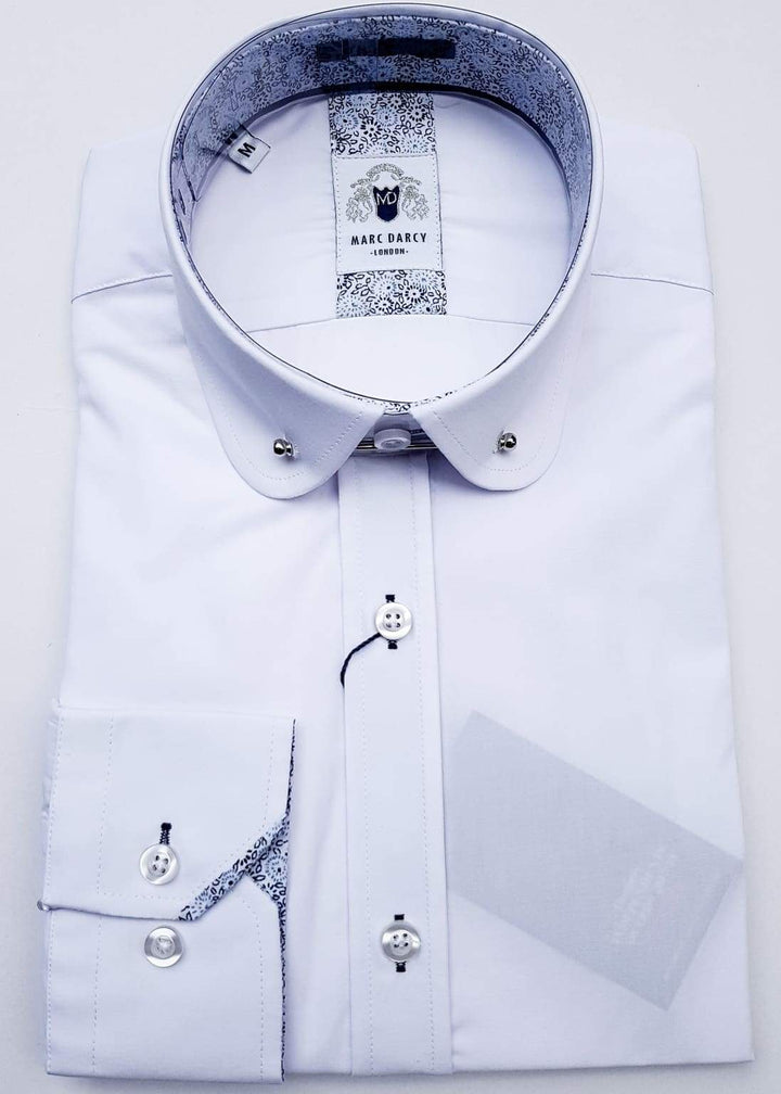 Marc Darcy Benson White Penny Collar Shirt With Collar Bar - Shirts