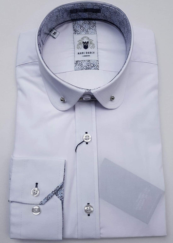 Marc Darcy Benson White Penny Collar Shirt With Collar Bar - Shirts