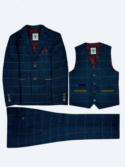 Marc Darcy Boy’s Eton 3 Piece Navy Tweed Suit - 1 YEAR - Suit & Tailoring