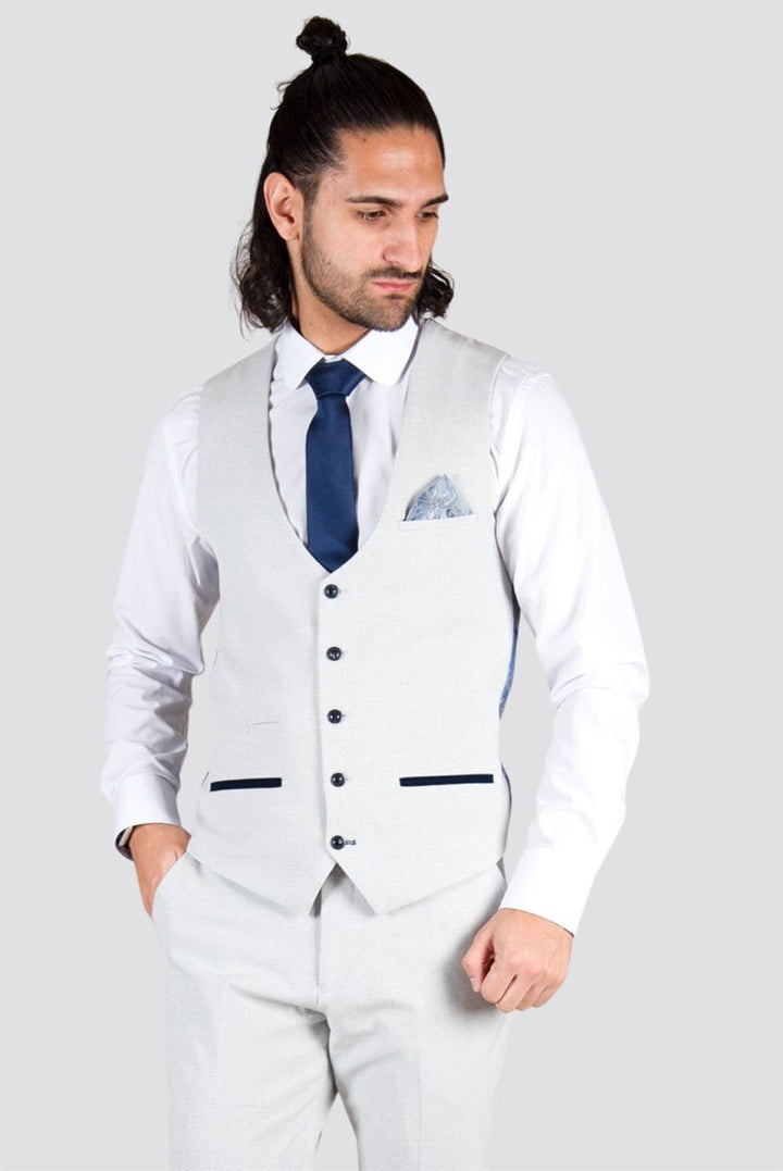 Marc Darcy Bromley Grey Stone Single Breasted Check Waistcoat - Suit & Tailoring