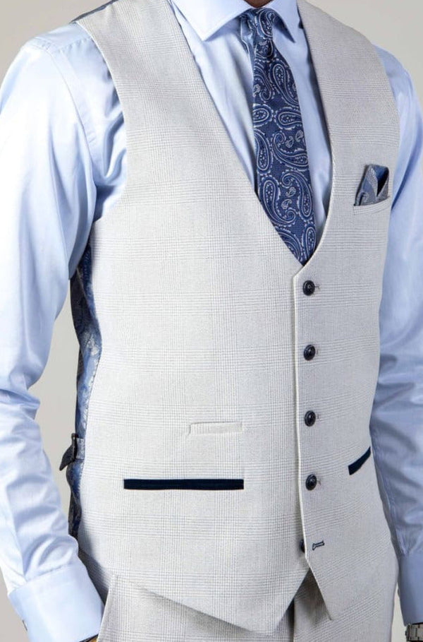 Marc Darcy Bromley Stone Single Breasted Check Waistcoat - 34R | EU44 - Suit & Tailoring