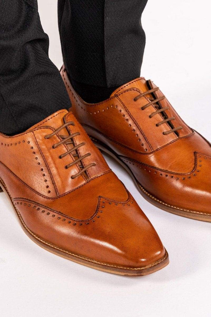 Marc Darcy Carson Tan Wingtip Oxford Brogue Shoes - Shoes