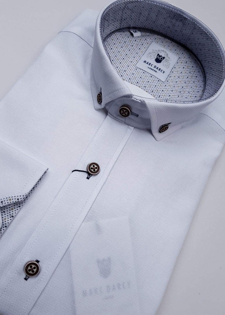 white dress shirt with brown buttons White Signature Twill Shirt - Brown Contrast Details