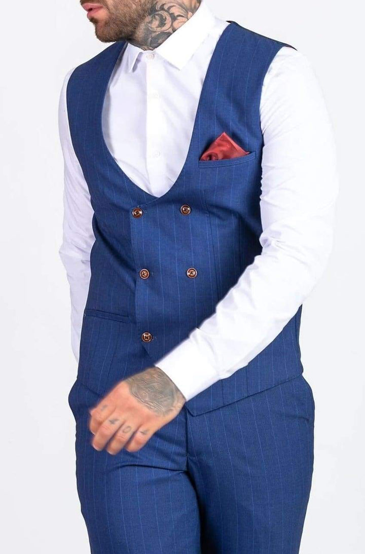 Marc Darcy Conrad Royal Blue Double Breasted Waistcoat - 34R - Suit & Tailoring