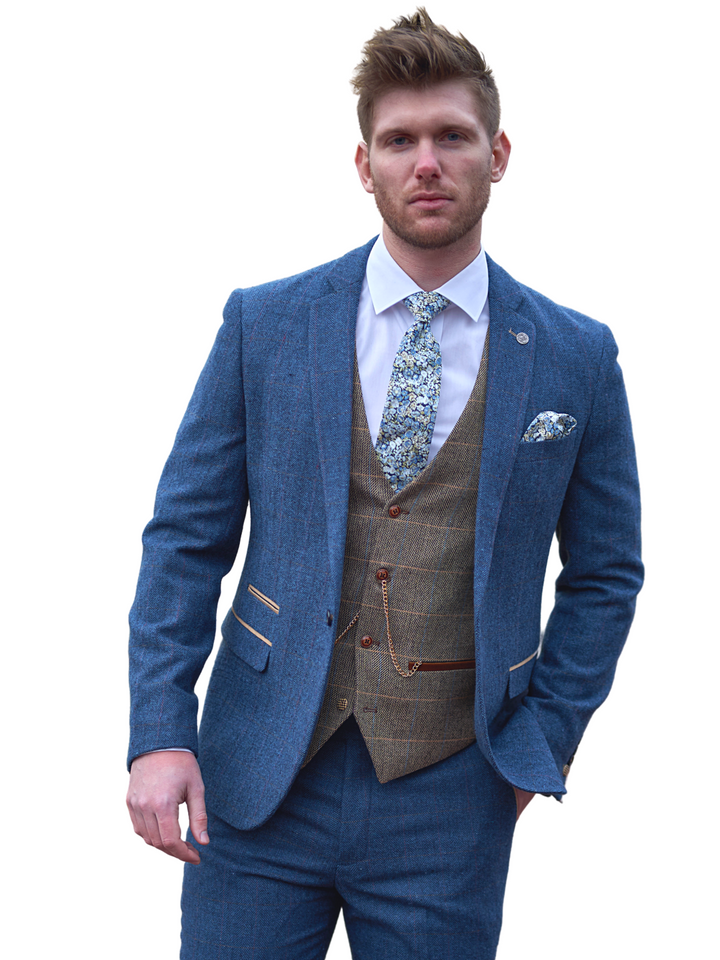 Blue suit tweed sales waistcoat
