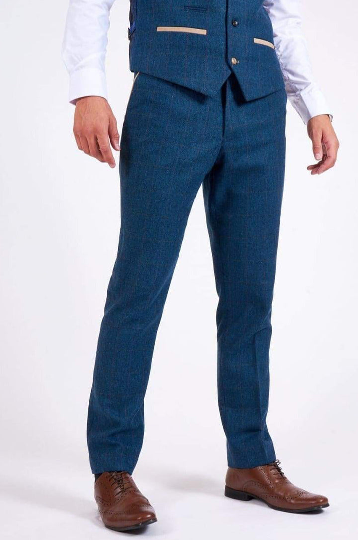 Marc Darcy Dion Mens Blue Slim Fit Check Tweed Trousers - 28S - Suit & Tailoring