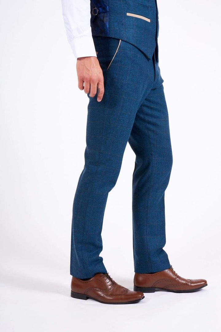 Marc Darcy Dion Mens Blue Slim Fit Check Tweed Trousers - Suit & Tailoring
