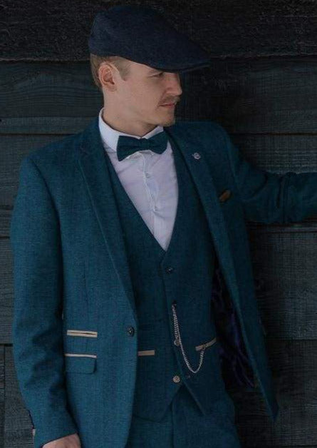 Marc Darcy Dion Mens Blue Slim Fit Check Tweed Blazer - 34R - Suit & Tailoring