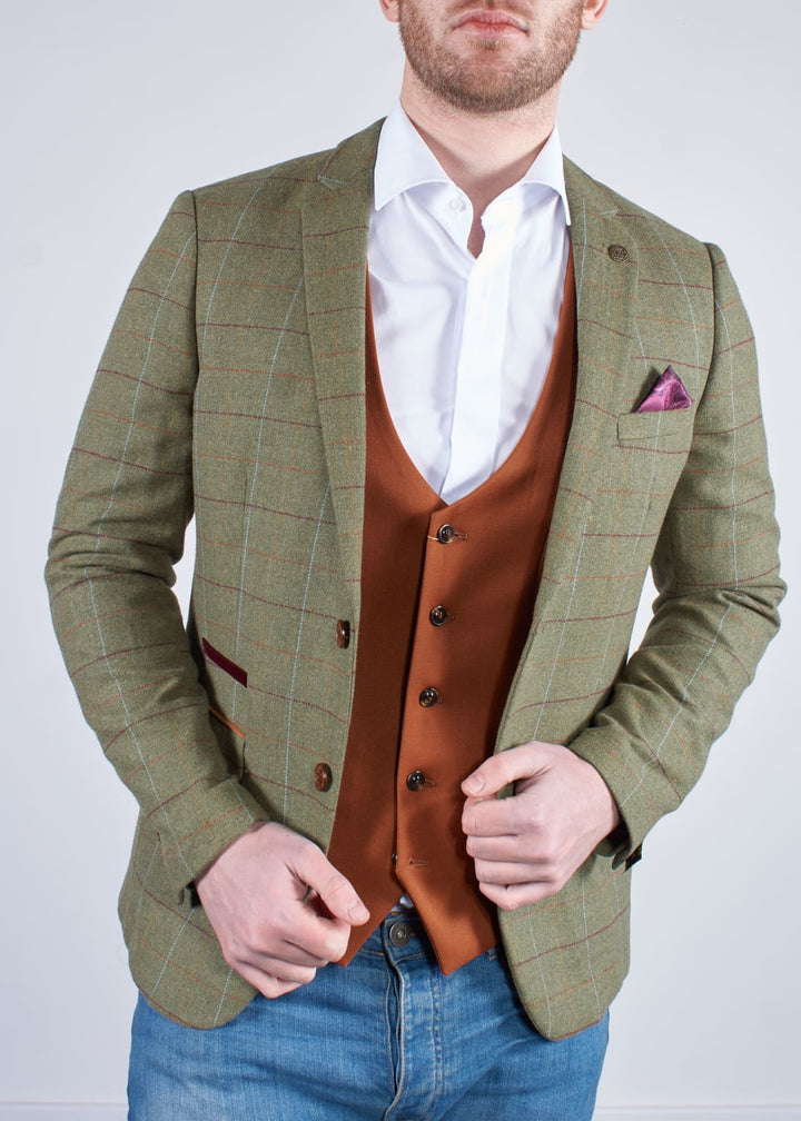 Marc Darcy Ellis Moss Green Check Tweed Blazer - Suit & Tailoring