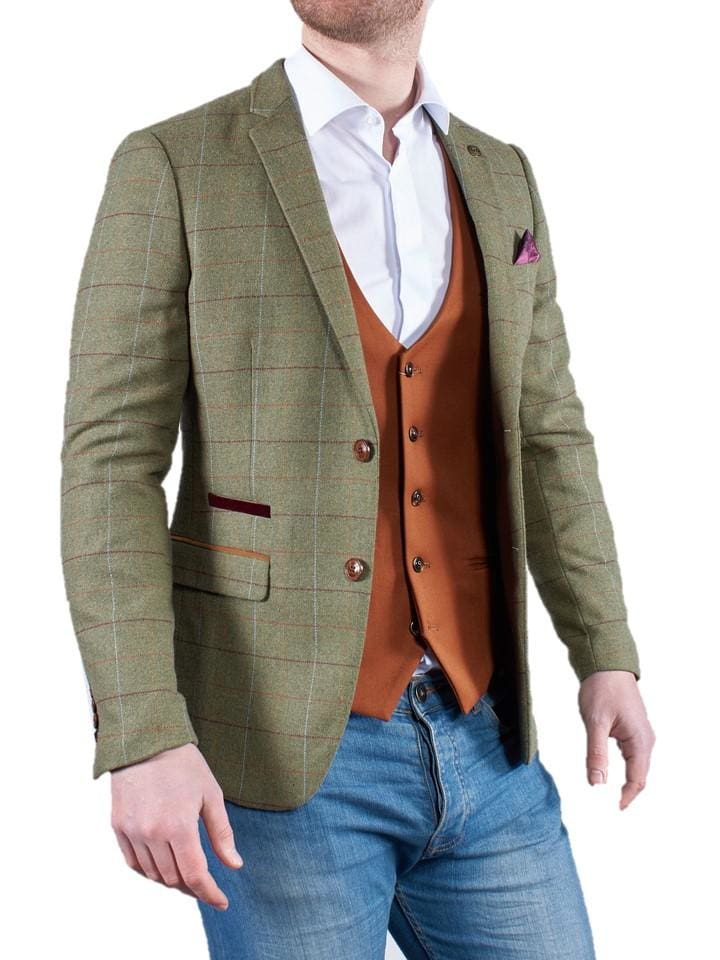 Marc Darcy Ellis Moss Green Check Tweed Blazer - 36R - Suit & Tailoring