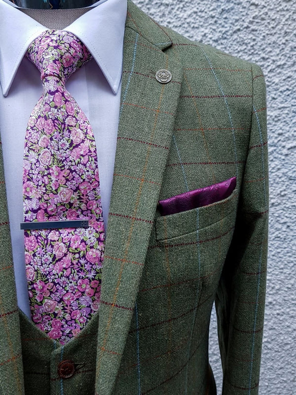 Marc Darcy ELLIS Moss Green Check Tweed Three Piece Suit - 36R / 30R - Suit & Tailoring