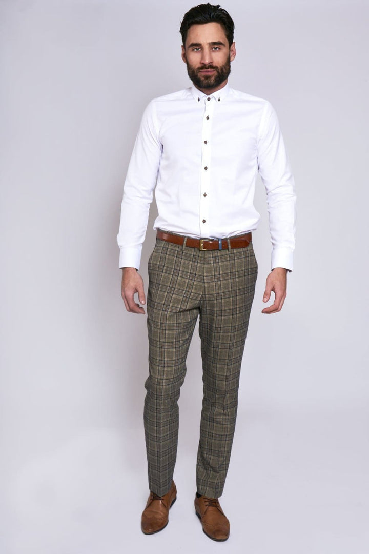 ENZO - Tan Check Tweed Trousers - 28R - Suit & Tailoring