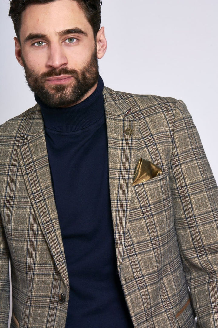 Marc Darcy Enzo Tan Tweed Check Blazer - Suit & Tailoring
