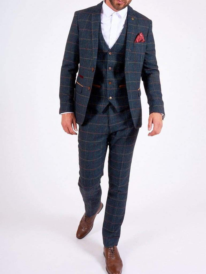 Marc Darcy Eton Mens Blue Slim Fit Tweed Check Blazer - Suit & Tailoring