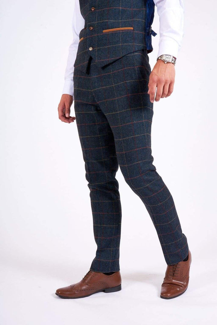 Marc Darcy Eton Mens Blue Slim Fit Tweed Check Suit Trousers - 28R - Suit & Tailoring