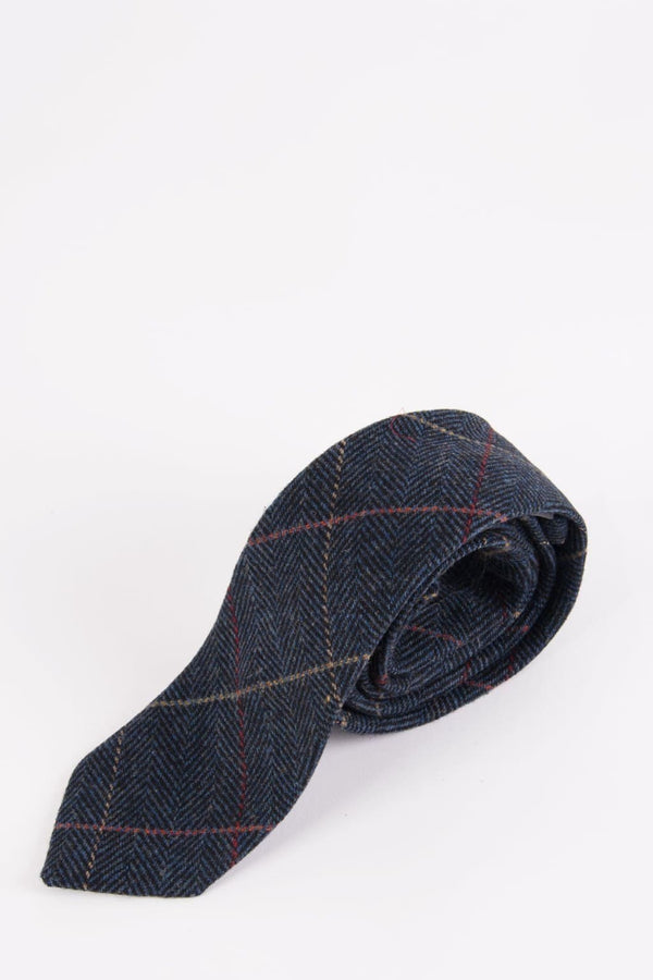 Marc Darcy Eton Navy Blue Check Tweed Tie - Accessories