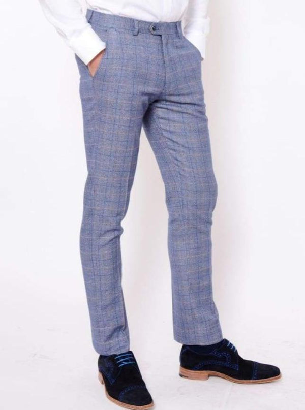 Marc Darcy Hilton Blue Tweed Check Trousers - 28S - Suit & Tailoring
