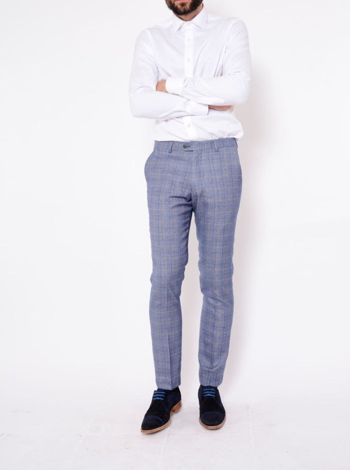 Marc Darcy Hilton Blue Tweed Check Trousers - Suit & Tailoring