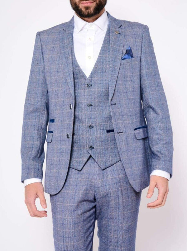 Marc Darcy Harry Light Blue Slim Fit Tweed Check Suit Blazer - Suit & Tailoring