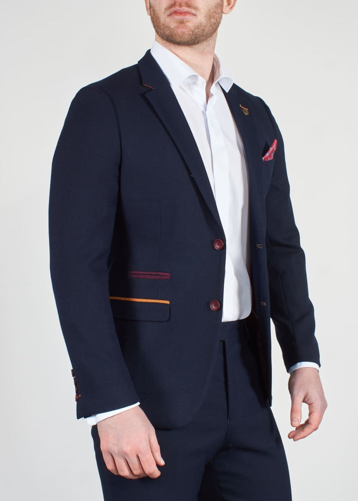 Marc Darcy JD4 Mens Navy Contrast Trim Blazer - 34 - Suit & Tailoring