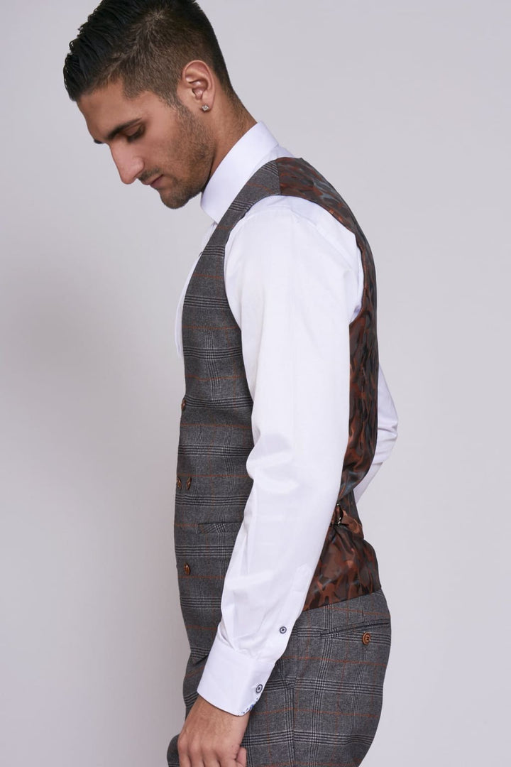 JENSON - Grey Check Double Breasted Waistcoat - Suit & Tailoring